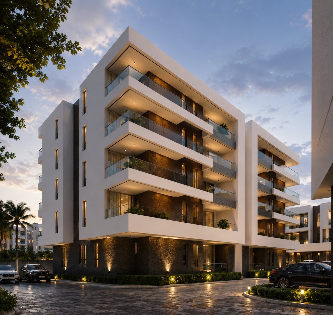 Corner visualisation of the Claire Mont apartment block