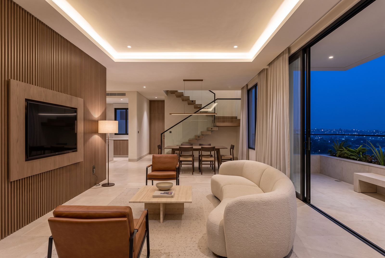 Design visualisation of Claire Mont, CM-08 · The living room, seated