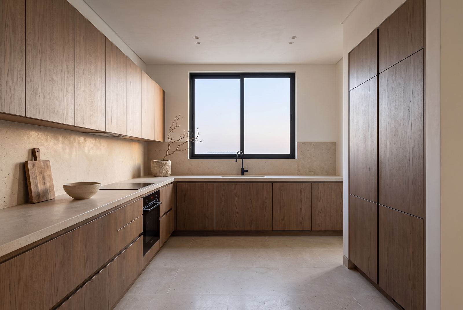 Design visualisation of the Claire Mont galley kitchen in morning light