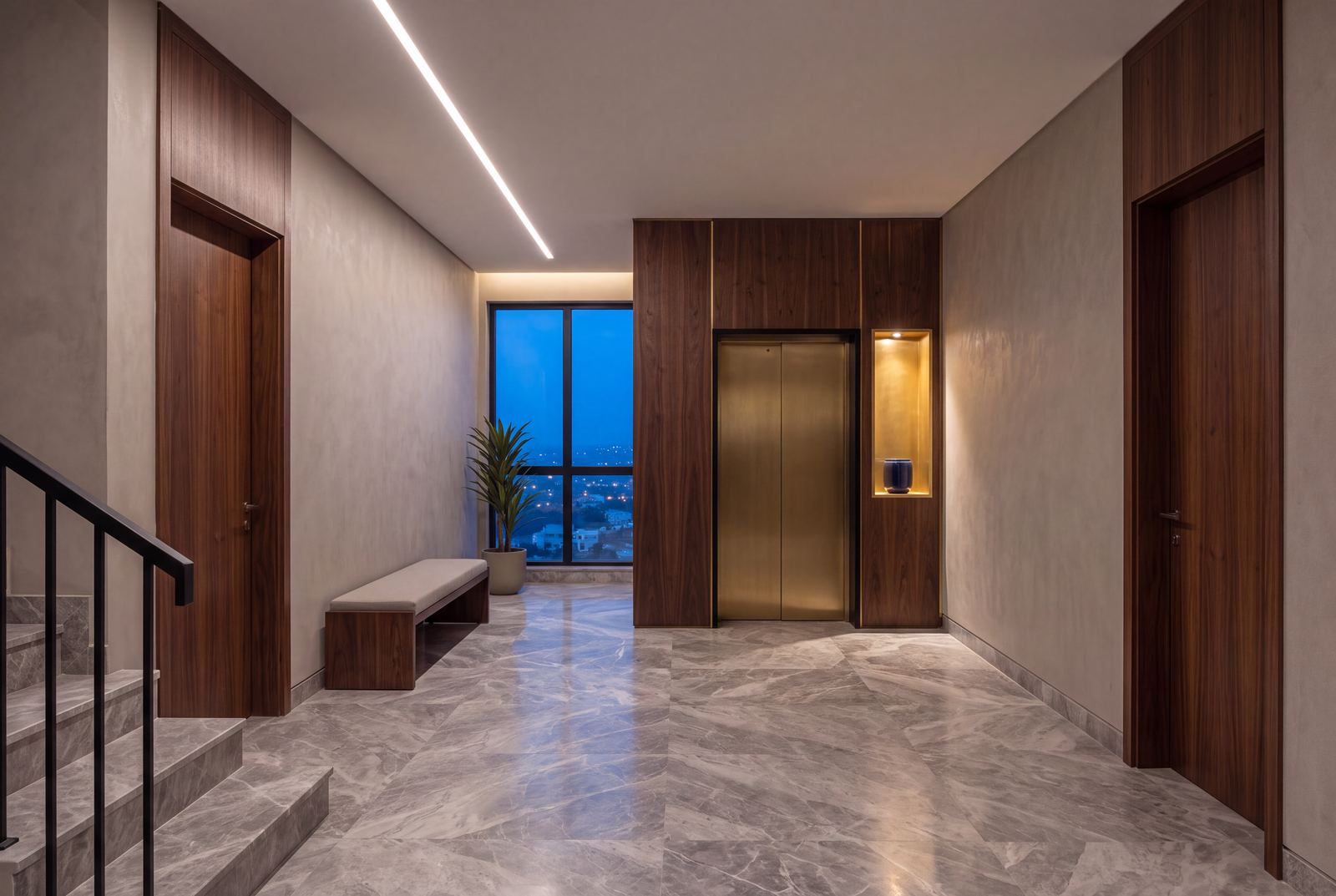 Design visualisation of Claire Mont, CM-23 · The lobby and the lift
