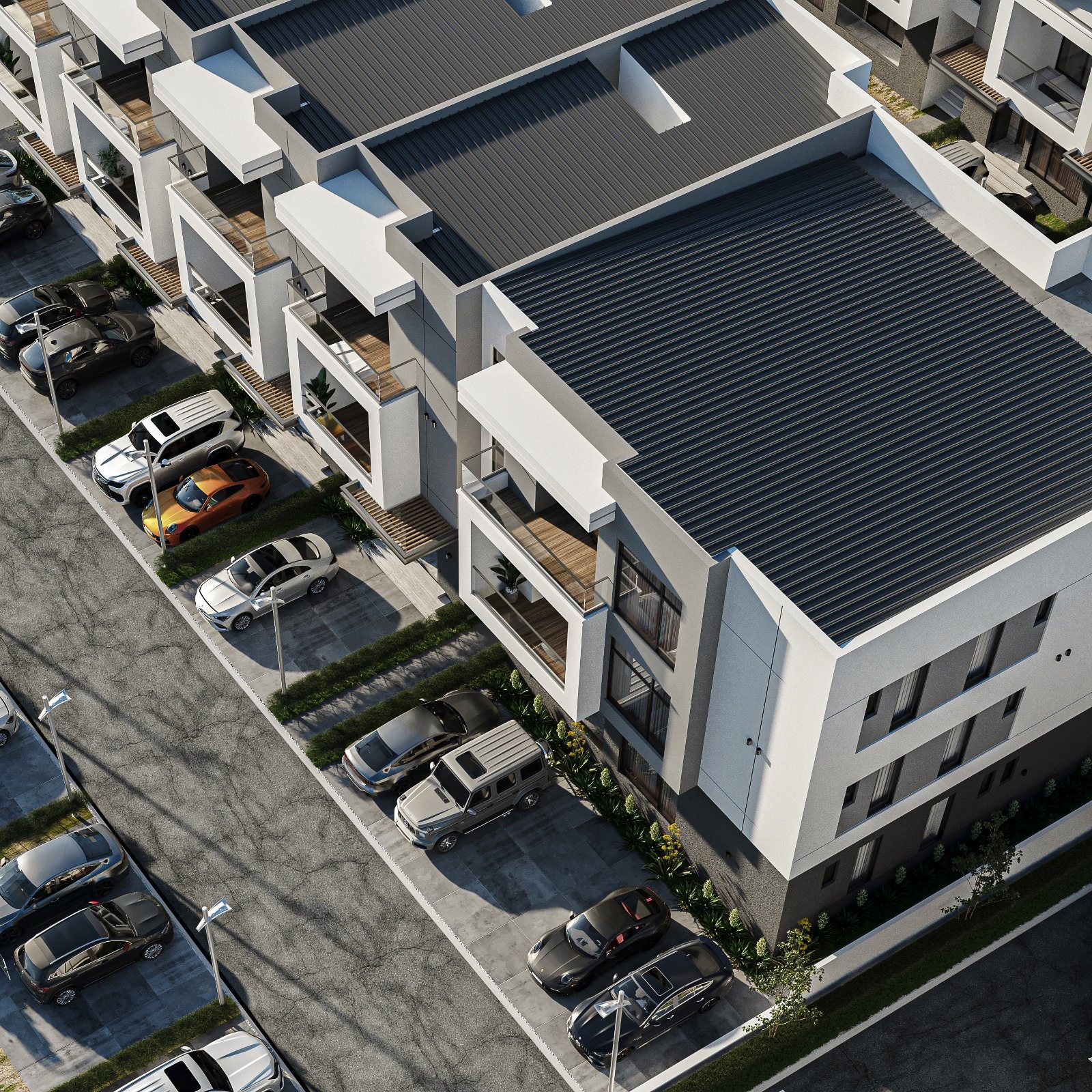 Aerial visualisation of the Emerald City terrace development