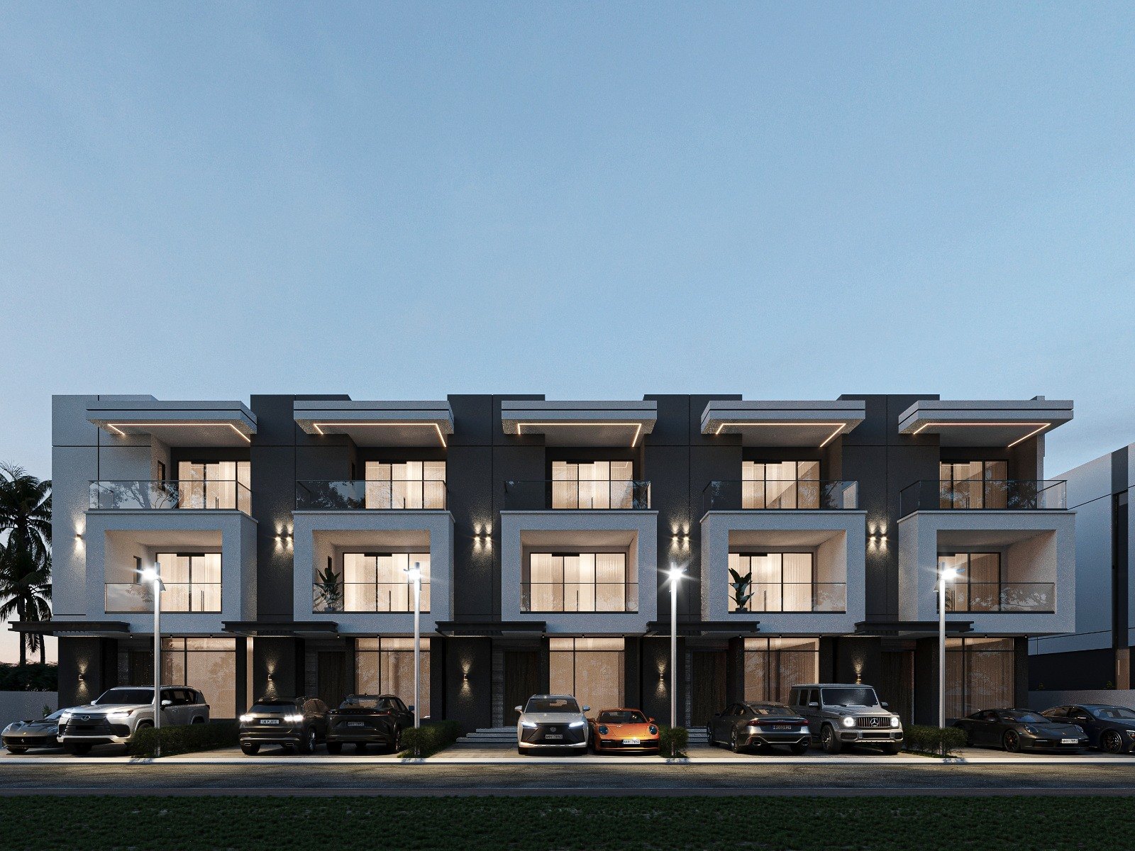 Design visualisation of the Emerald City terraces seen front on, Kaura, Abuja