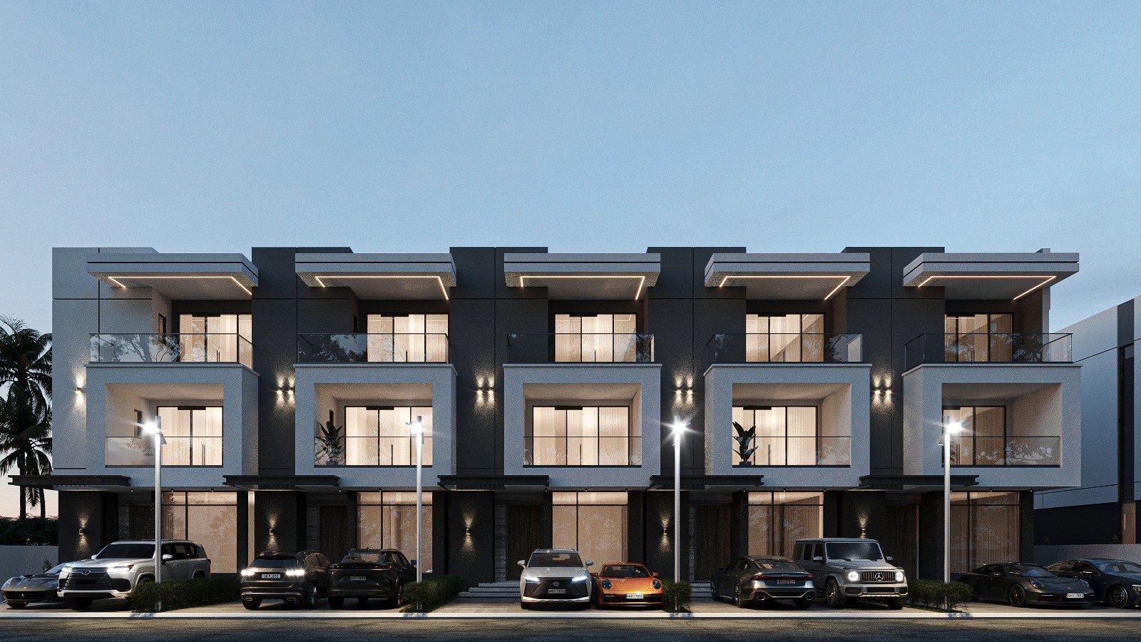 Design visualisation of the Emerald City terraces seen front on, Kaura, Abuja