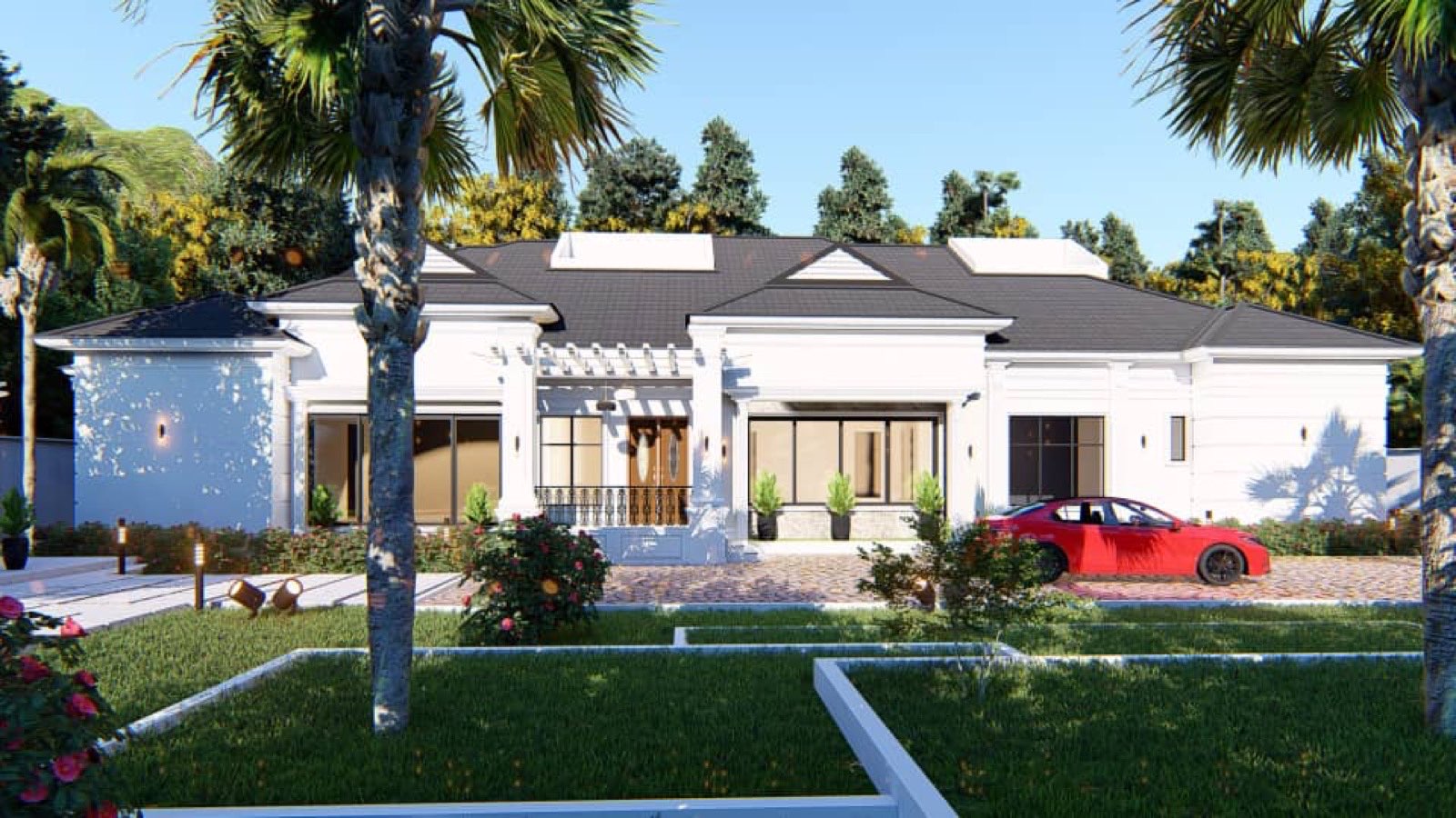 Garden front visualisation of a residence at the Low Houses
