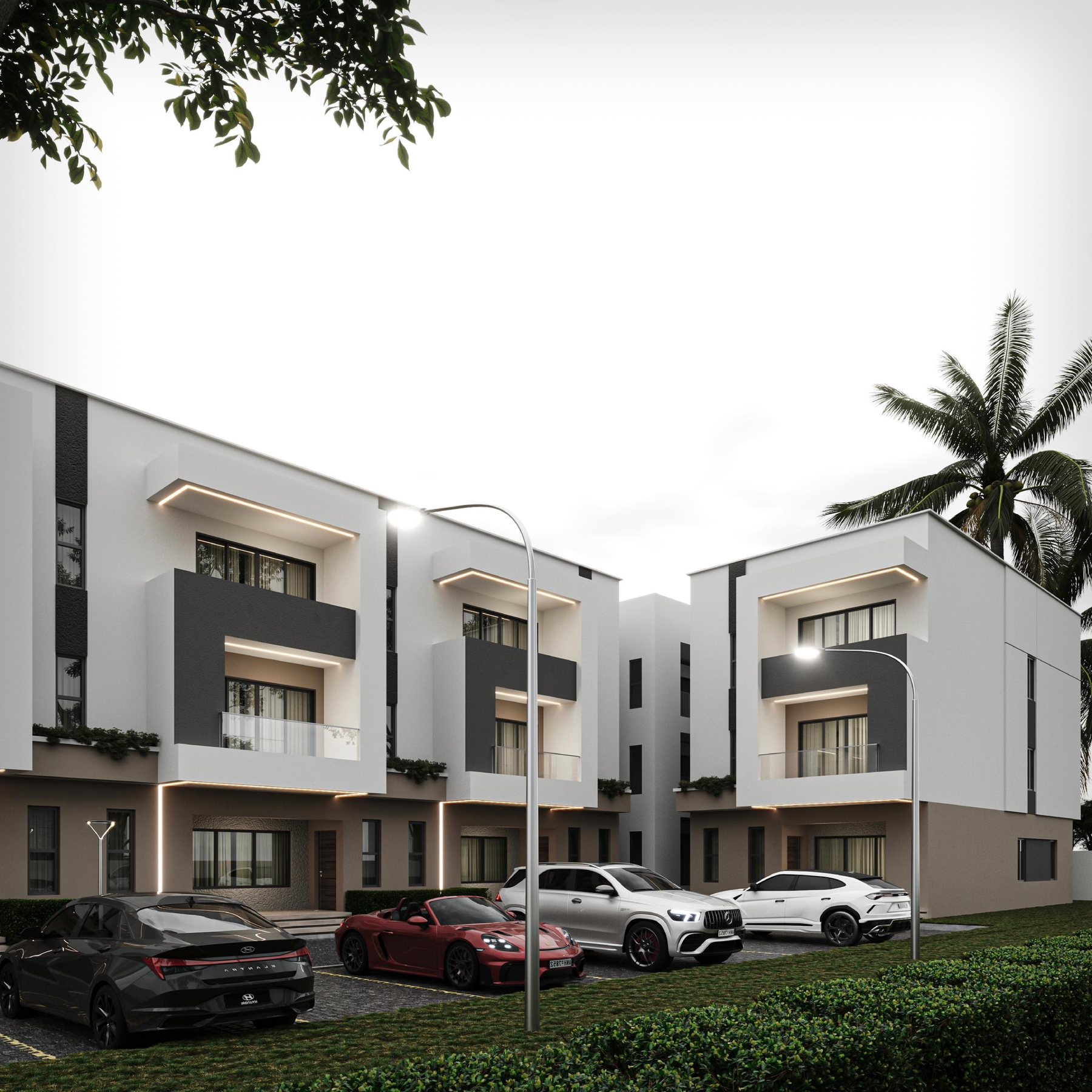 Angled visualisation of the terrace row at The Axis